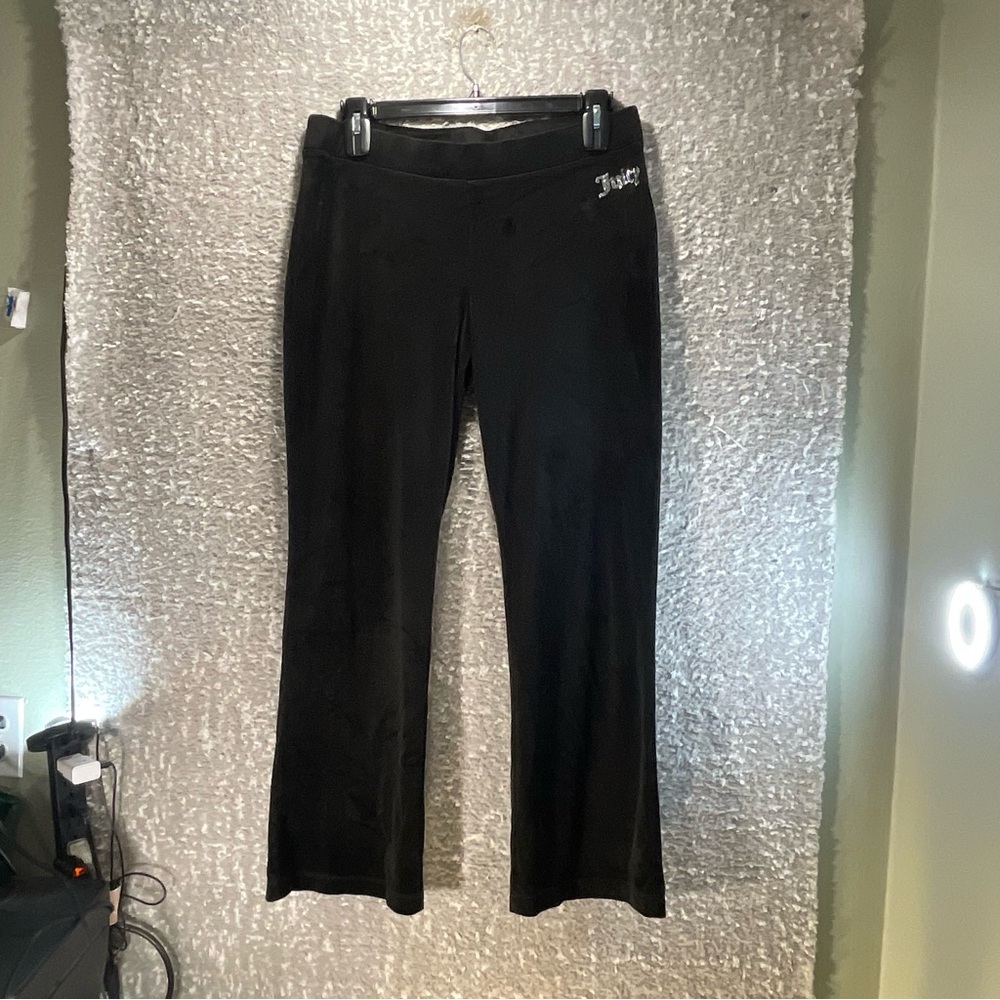 Vintage Y2K Juicy Couture Velour Velvet Black Pants Large Polyester Bling Logo